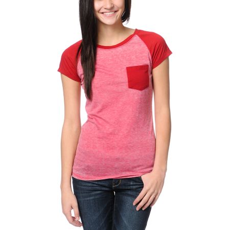 Empyre Girls Petra Jester Red Raglan Sleeve Tee Shirt