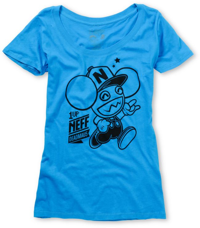 Neff x Deadmau5 Girls 1 Up Turquoise Crew Neck Tee Shirt