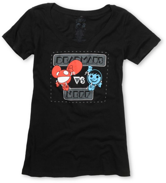 Neff x Dead mau5 Girls Versus Black Scoop Neck Tee Shirt