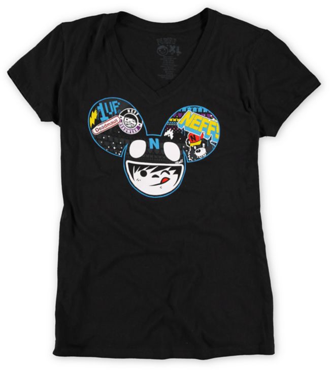 Neff x Deadmau5 Girls Radder Black V-Neck Tee Shirt