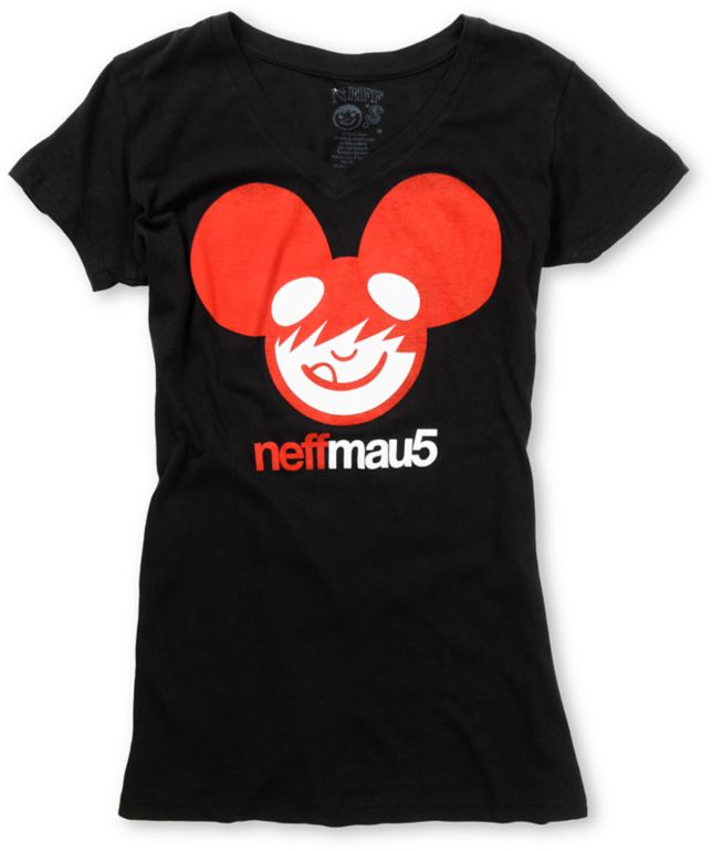 Neff x Deadmau5 Girls Icon Black V-Neck Tee Shirt