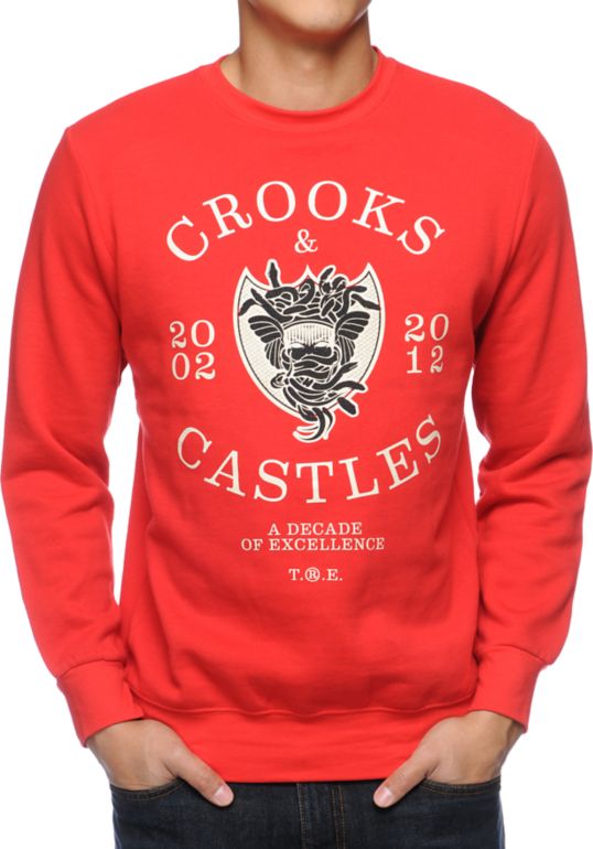 Crooks and Castles Decade Medusa Red Crew Neck Sweatshirt