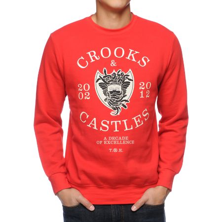 Crooks and Castles Decade Medusa Red Crew Neck Sweatshirt