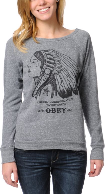 Obey Good Relation To Earth Grey Crew Neck Sweatshirt