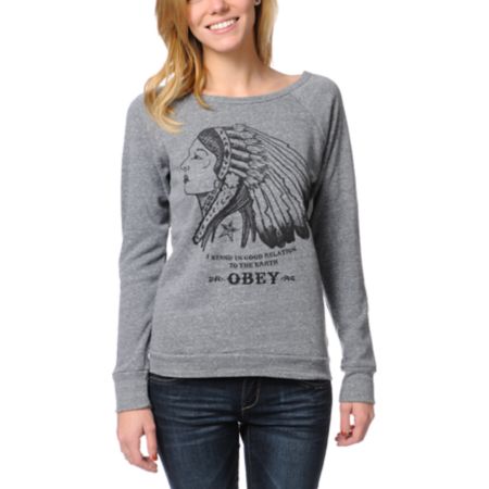 Obey Good Relation To Earth Grey Crew Neck Sweatshirt