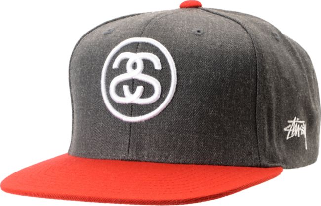 Stussy SS Link Charcoal Grey & Red Snapback Hat