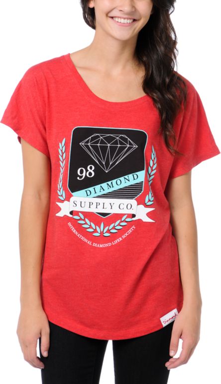 Diamond Supply Girls Society Red Dolman Tee Shirt