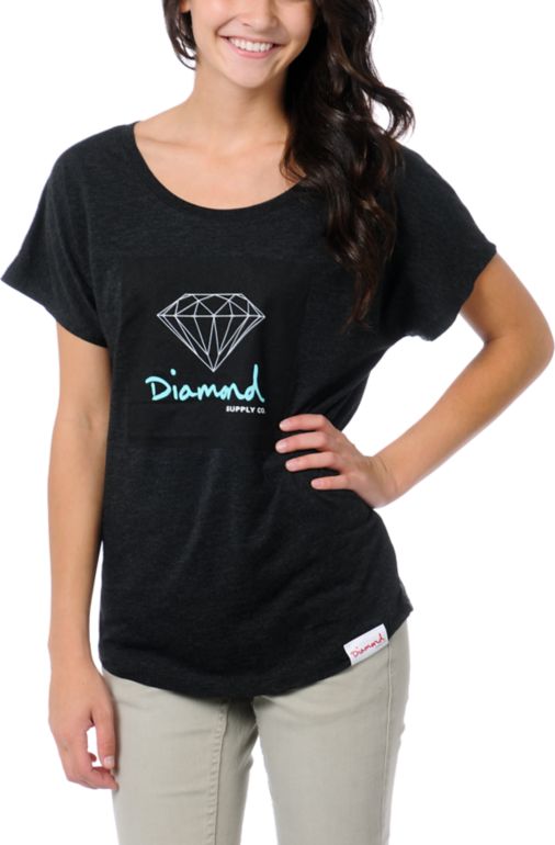 Diamond Supply Girls OG Sign Charcoal Dolman Tee Shirt