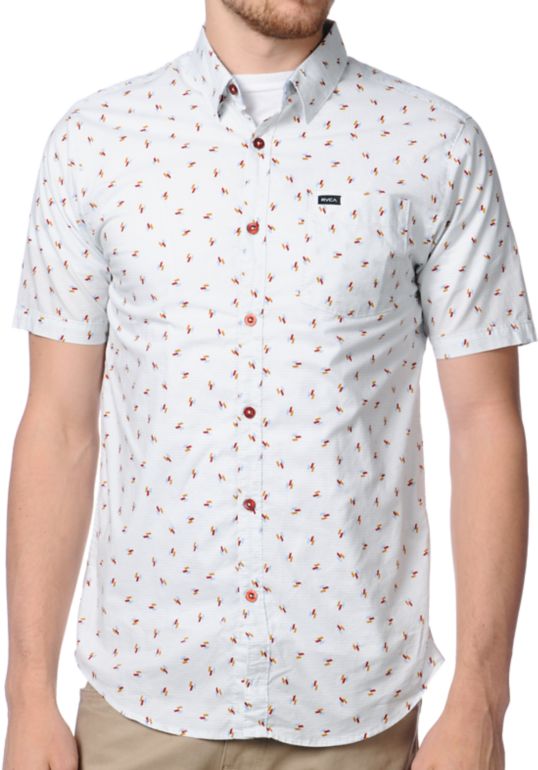 RVCA Avalon Grey Short Sleeve Button Up Shirt