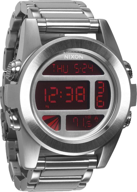 Nixon The Unit SS Silver & Red Digital Watch