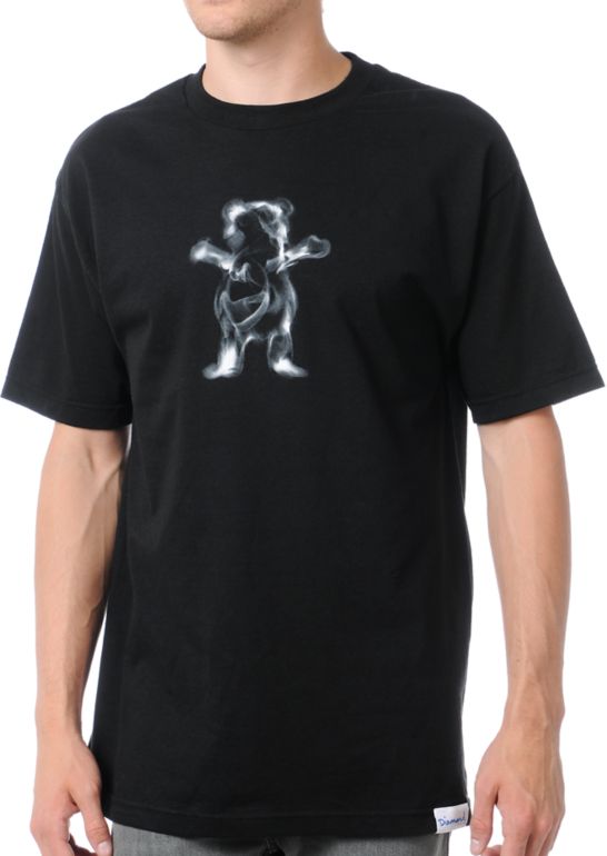Diamond Supply x Grizzly Grip Tape Smoke Bear Black Tee Shirt