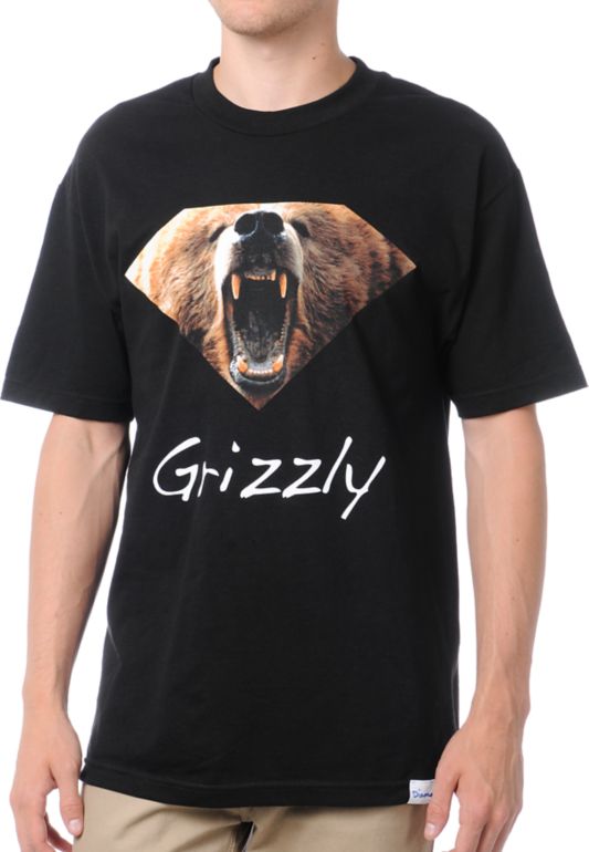Diamond Supply x Grizzly Grip Tape Diamond Grizzly Black Tee Shirt