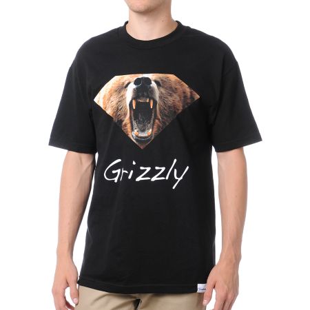 Diamond Supply x Grizzly Grip Tape Diamond Grizzly Black Tee Shirt