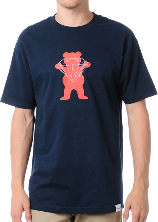 Diamond Supply x Grizzly Grip Tape Brilliant Bear Navy Blue Tee Shirt