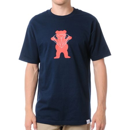 Diamond Supply x Grizzly Grip Tape Brilliant Bear Navy Blue Tee Shirt