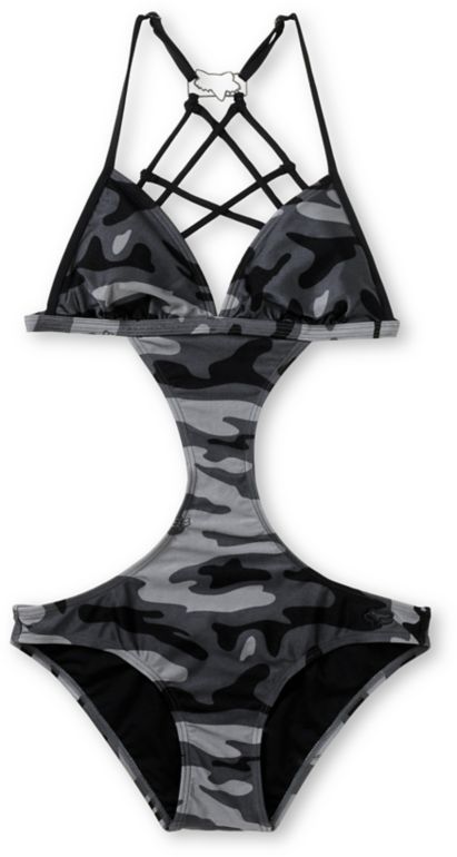 Fox Girls In Command Black Camo Print Monokini