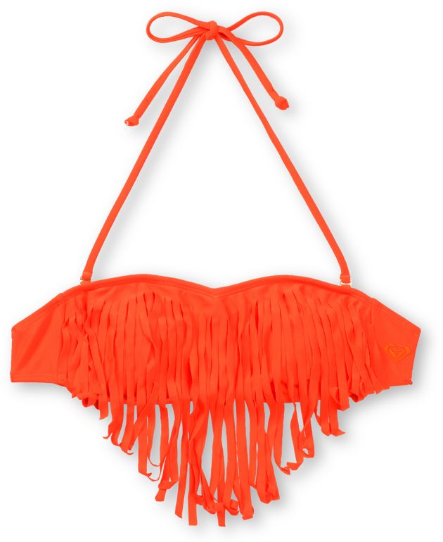 Roxy Surf Essentials Pop Orange Fringe Bandeau Bikini Top