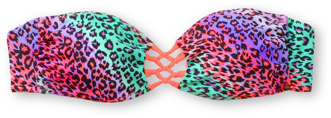 Damsel Fierce Cheetah & Hot Coral Bandeau Bikini Top