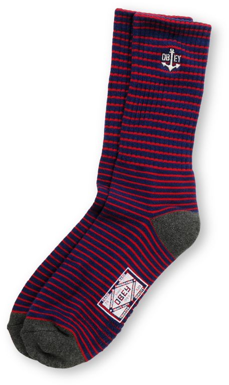 Obey Vanguard Navy & Red Stripe Crew Socks