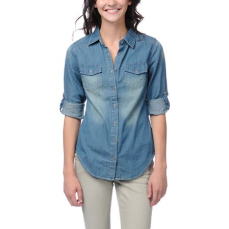 Thread and Supply Girls Denim Chambray Button Up Shirt