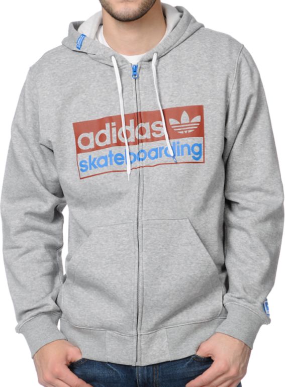 Adidas Logo Heather Grey Zip Up Hoodie