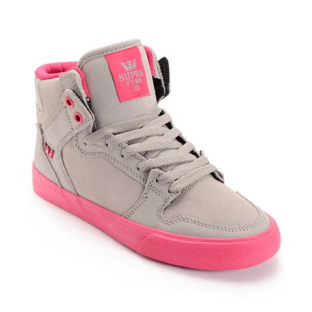 Supra Womens Vaider Grey Suede & Magenta Shoe