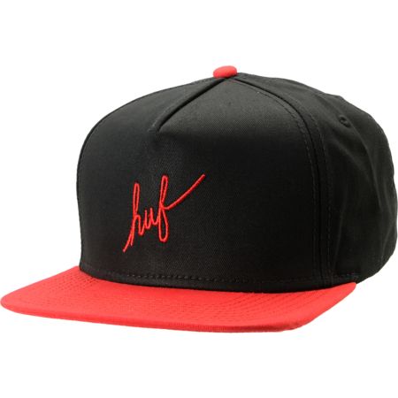 Huf Script 2-Tone Black & Red Snapback Hat