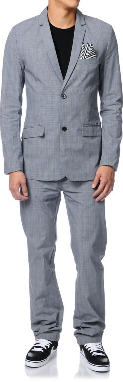 Volcom Dapper Stone Pewter & Blue Plaid Suit