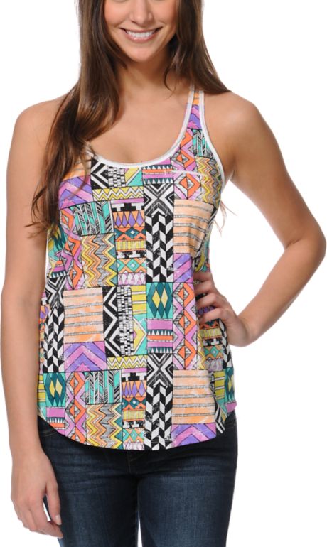 Empyre Girl Casey Zig Zag Tribal Print Racerback Tank Top