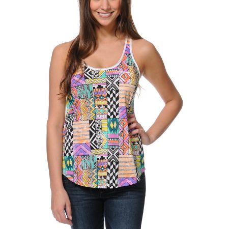 Empyre Girl Casey Zig Zag Tribal Print Racerback Tank Top