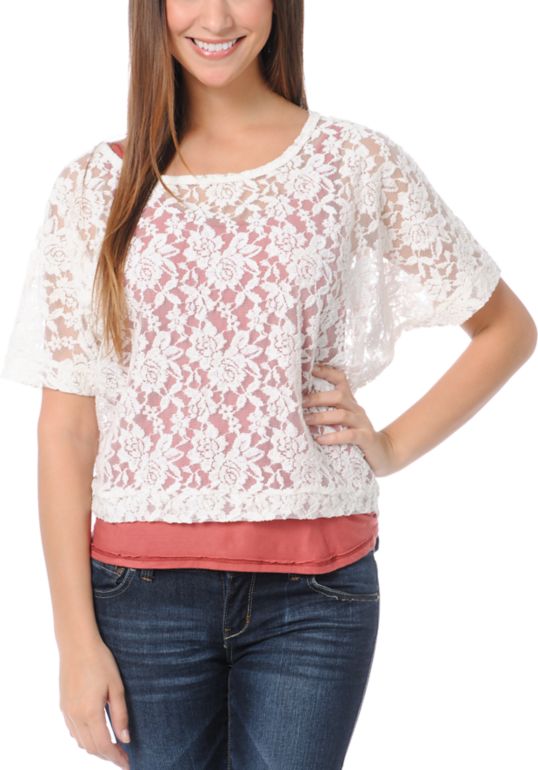Lunachix Ivory White Lace Crop Tee Shirt