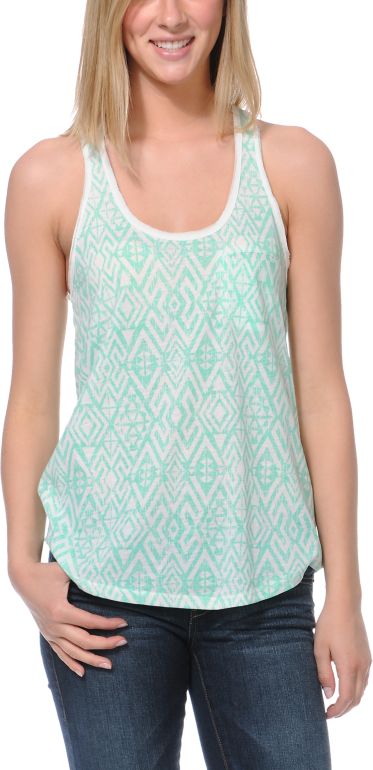 Empyre Girls Casey Neon Mint Tribal Print Racerback Tank Top