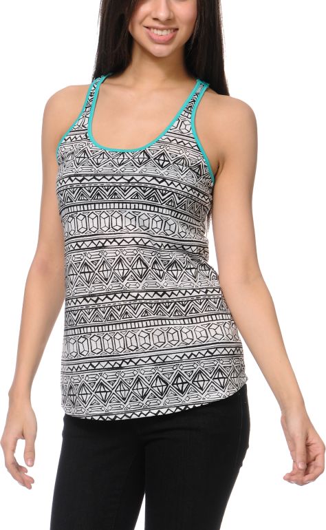 Empyre Girls Nocella Diamond Print Teal Tank Top
