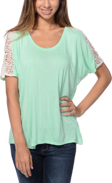 Empyre Girls Avanna Mint & Vanilla Crochet Tee Shirt