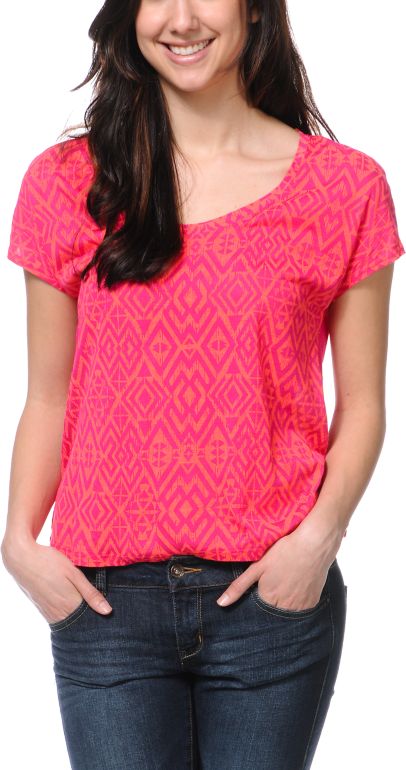 Empyre Girls Hatfield Fuchsia Tribal Print Tee Shirt