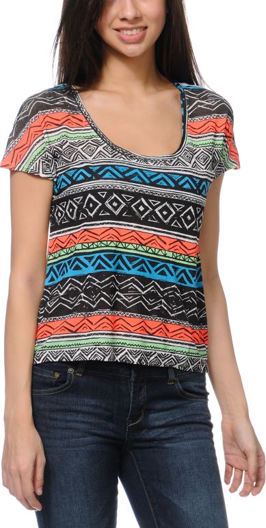 Empyre Girls Hatfield Natural Stripe Tribal Print Tee Shirt
