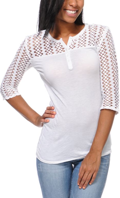 Empyre Girls Reis Natural Crochet Long Sleeve Top