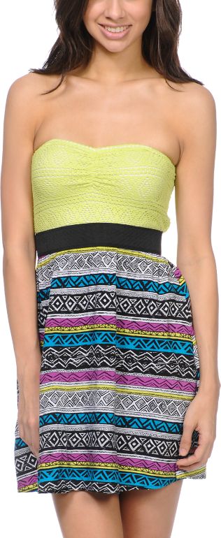 Empyre Girls Nia Sulphur Tribal Print Strapless Dress