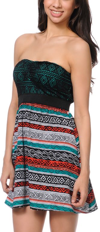 Empyre Girls Nia Black Tribal Print Strapless Dress
