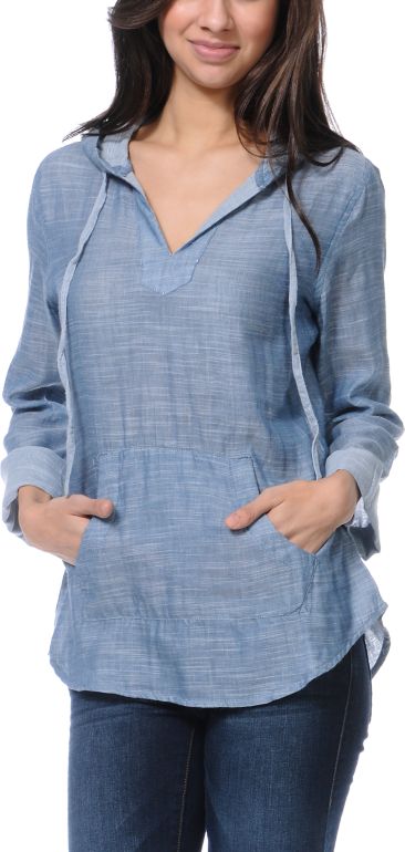 Empyre Girls Alta Chambray Indigo Hooded Shirt