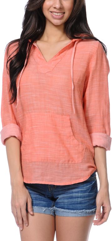 Empyre Girls Alta Coral Woven Hooded Shirt