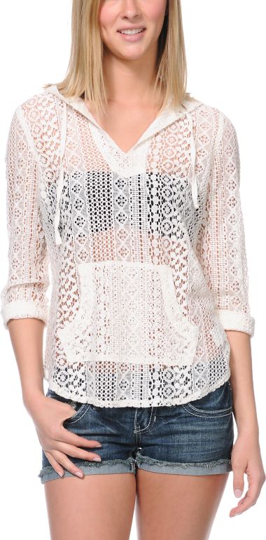 Empyre Girls Austin Stripe Natural Crochet Poncho