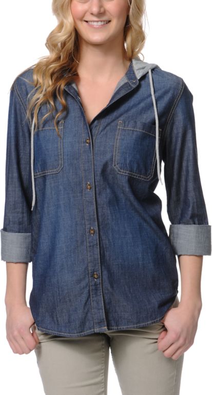 Empyre Girls Salinas Slub Hooded Denim Shirt