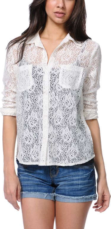 Empyre Girls Mira Lace Natural Button Up Shirt