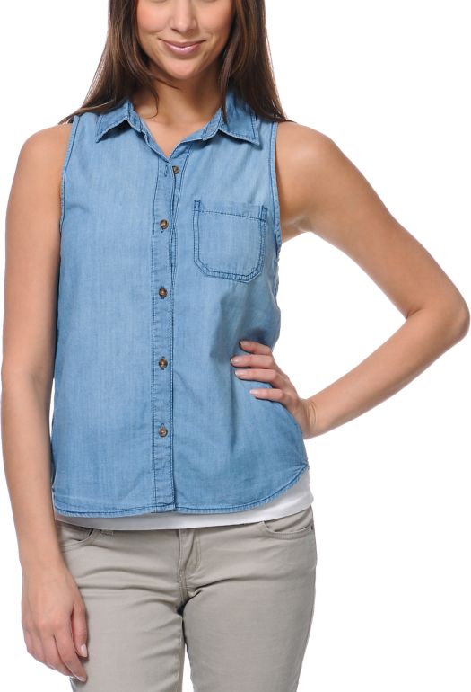 Empyre Girls Elle Sunbleached Sleeveless Denim Shirt