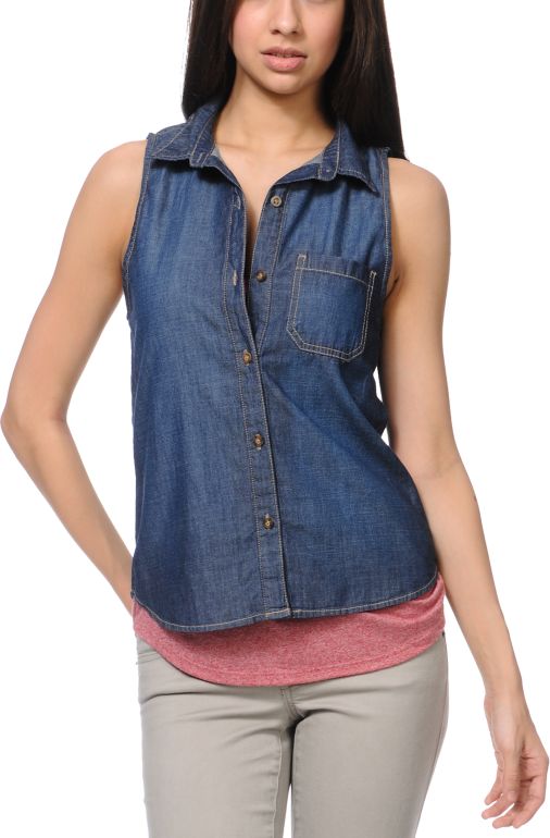 Empyre Girls Elle Indigo Sleeveless Denim Shirt