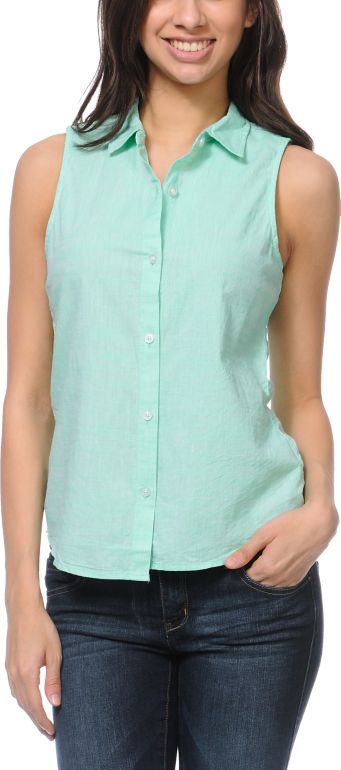 Empyre Girls Nadia Mint Slub Sleeveless Shirt