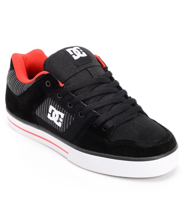 DC Pure XE Black & Athletic Red Suede Skate Shoe