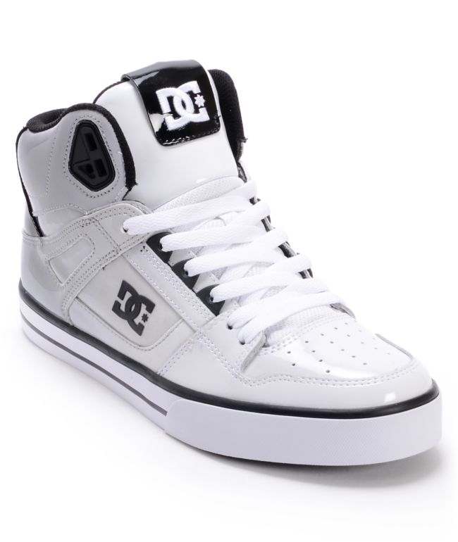 DC Spartan Hi White & Black Patent Leather Skate Shoe