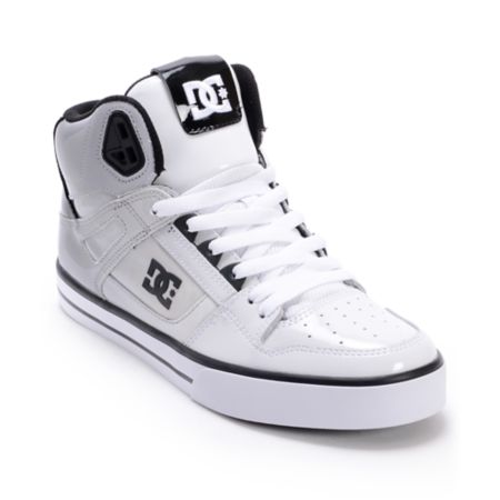 DC Spartan Hi White & Black Patent Leather Skate Shoe